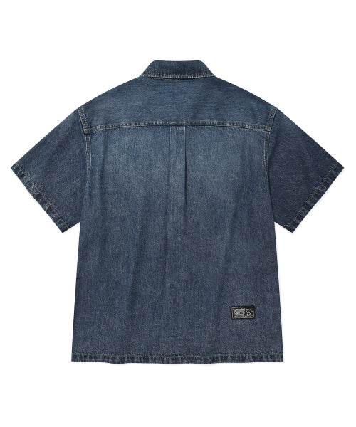 Washing denim short-sleeved shirt sky blue