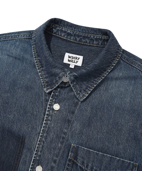 Washing denim short-sleeved shirt sky blue