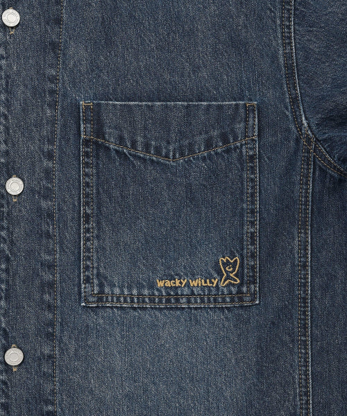 Washing denim short-sleeved shirt sky blue