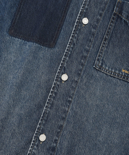 Washing denim short-sleeved shirt sky blue