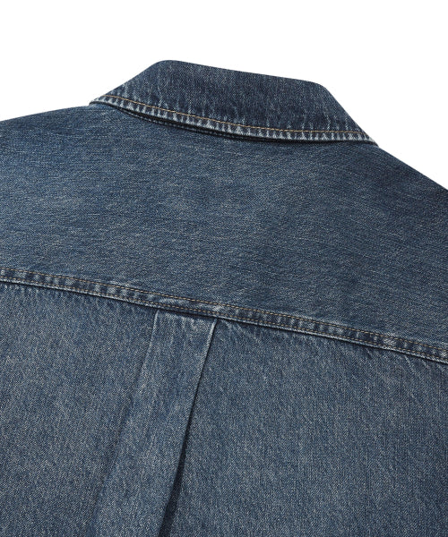 Washing denim short-sleeved shirt sky blue