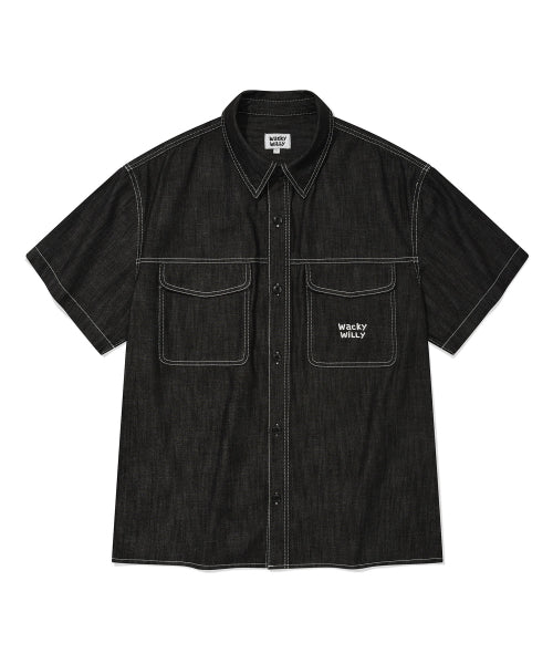 Easy denim short-sleeved shirt black