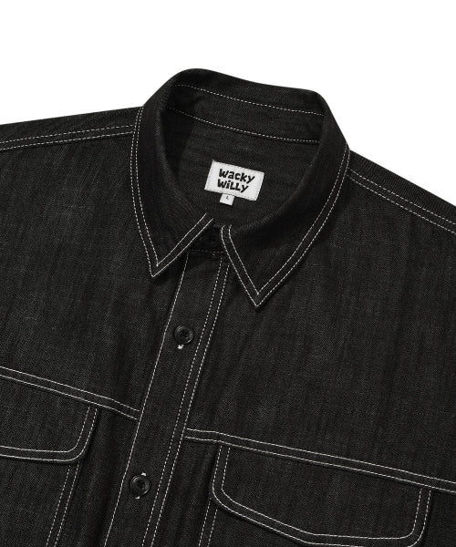 Easy denim short-sleeved shirt black