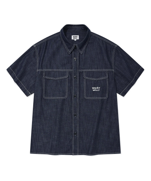 Easy denim short-sleeved shirt blue
