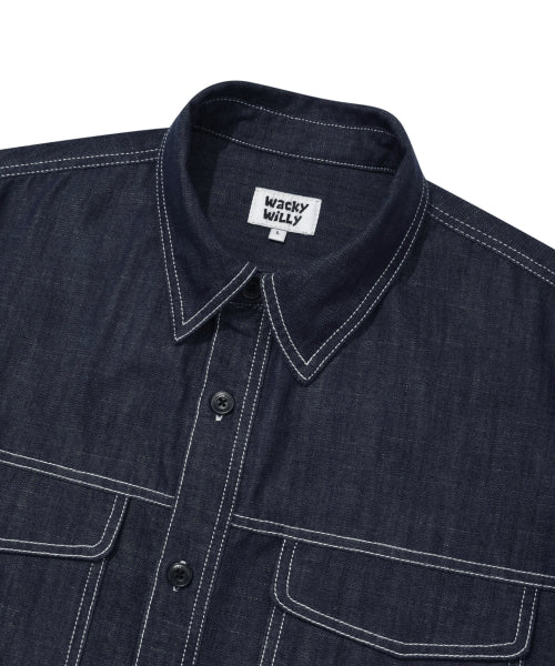 Easy denim short-sleeved shirt blue