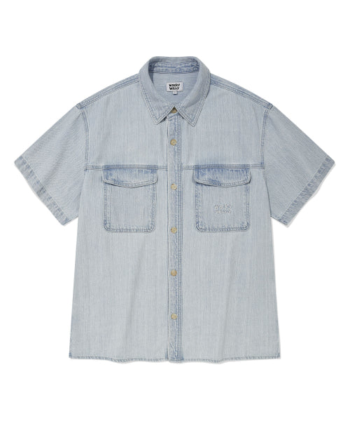 Easy denim short-sleeved shirt sky blue