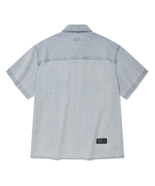 Easy denim short-sleeved shirt sky blue