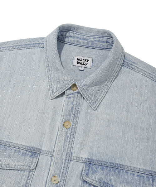 Easy denim short-sleeved shirt sky blue