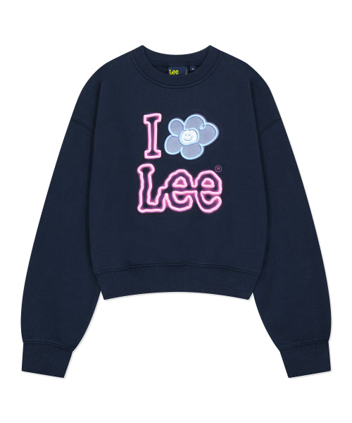 [Waki Willie x Lee] Women's Irish Graphic Crop Sweatshirt Navy