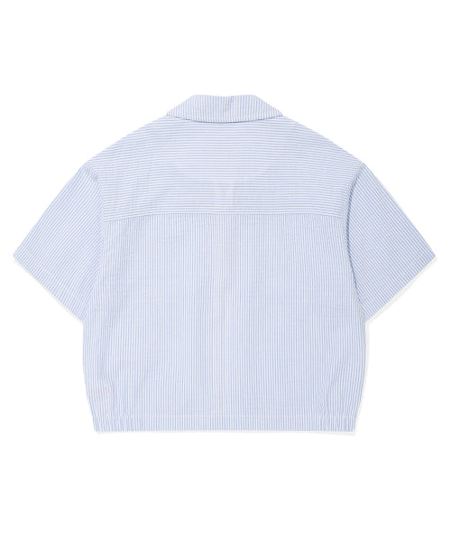 Women's Stripe Short-Sleeved Zip-Up Jumper Sky Blue