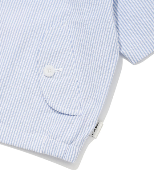 Women's Stripe Short-Sleeved Zip-Up Jumper Sky Blue
