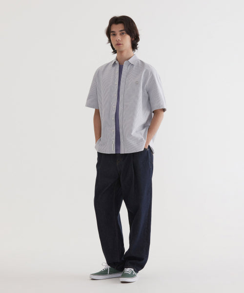 C LOGO OXFORD STRIPE HALF SHIRTS