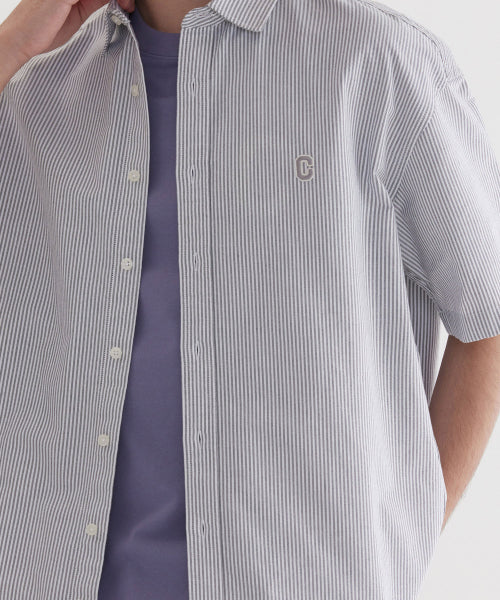C LOGO OXFORD STRIPE HALF SHIRTS