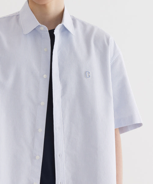 C LOGO OXFORD STRIPE HALF SHIRTS