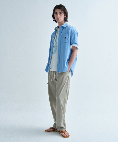 C LOGO PIGMENT OXFORD HALF SHIRTS