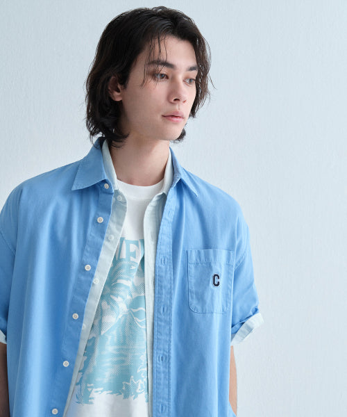 C LOGO PIGMENT OXFORD HALF SHIRTS