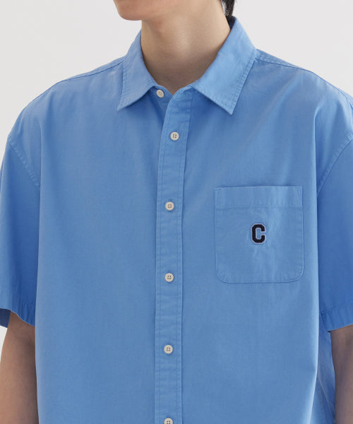 C LOGO PIGMENT OXFORD HALF SHIRTS