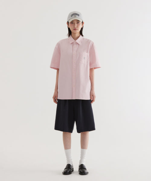 C LOGO PIGMENT OXFORD HALF SHIRTS