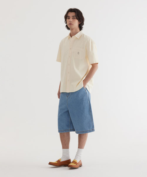 C LOGO PIGMENT OXFORD HALF SHIRTS