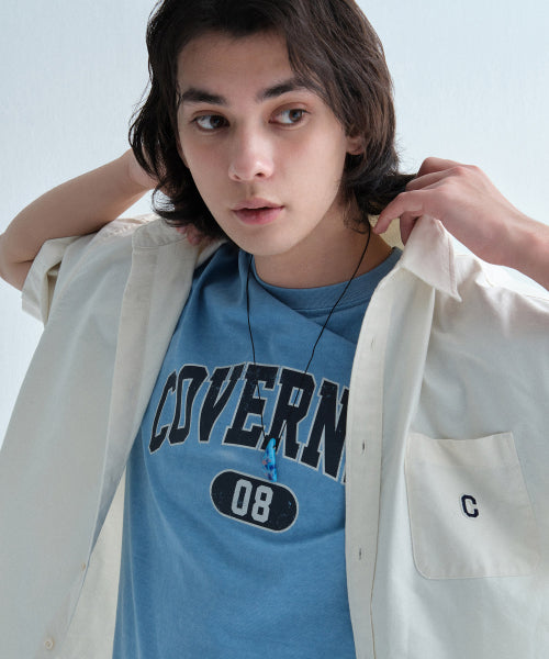C LOGO PIGMENT OXFORD HALF SHIRTS