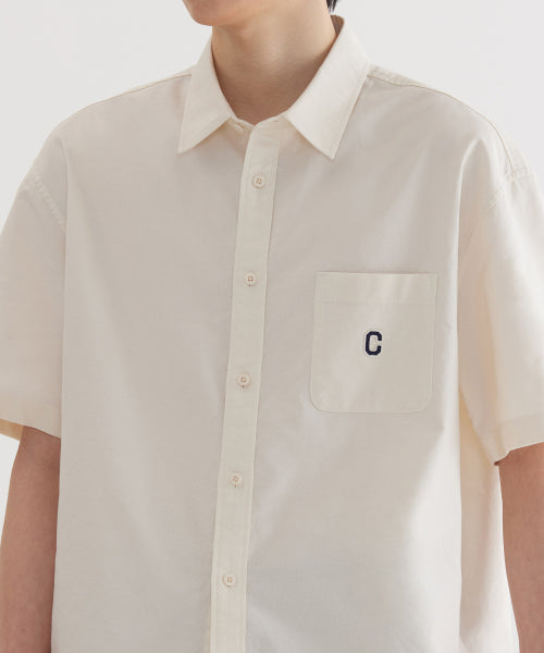 C LOGO PIGMENT OXFORD HALF SHIRTS