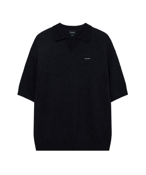SMALL AUTHENTIC LOGO OPEN COLLAR HALF KNIT