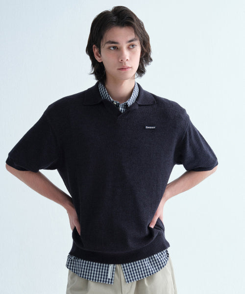SMALL AUTHENTIC LOGO OPEN COLLAR HALF KNIT