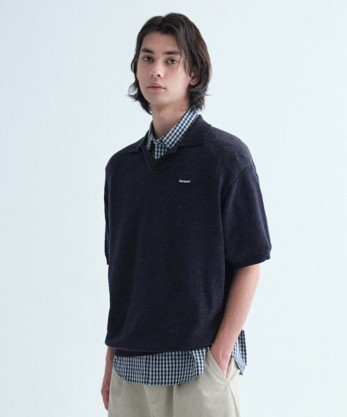 SMALL AUTHENTIC LOGO OPEN COLLAR HALF KNIT