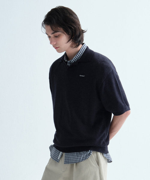 SMALL AUTHENTIC LOGO OPEN COLLAR HALF KNIT