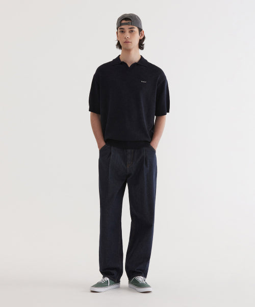 SMALL AUTHENTIC LOGO OPEN COLLAR HALF KNIT