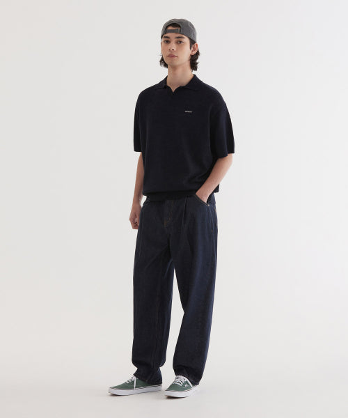 SMALL AUTHENTIC LOGO OPEN COLLAR HALF KNIT