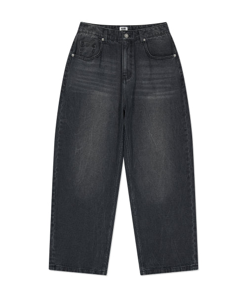 Real wide denim pants black