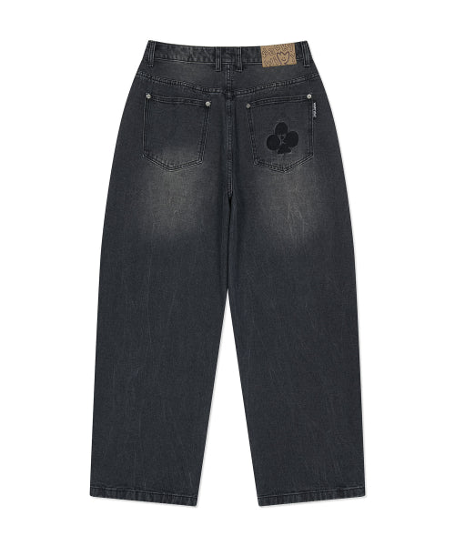 Real wide denim pants black