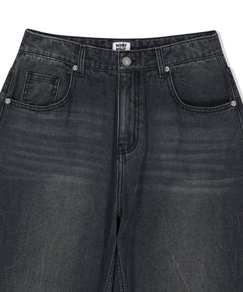 Real wide denim pants black