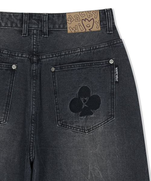 Real wide denim pants black