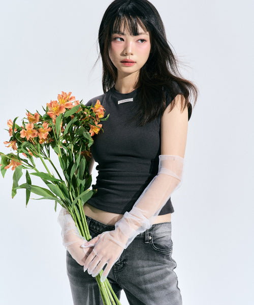 Ellie Layered Shirring Top [CHARCOAL]