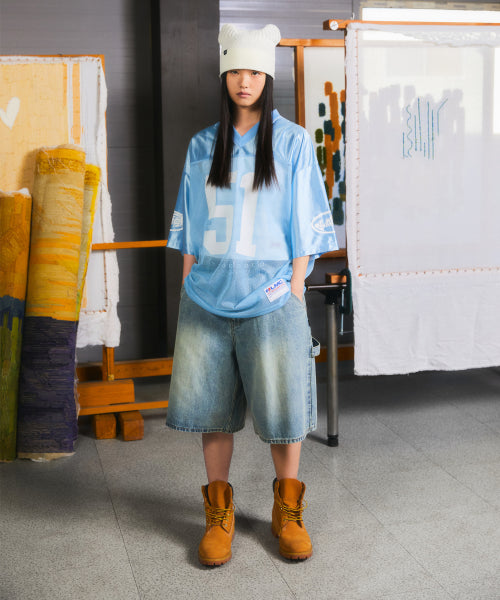 BRUSH WASHED DENIM CARPENTER SHORTS sand