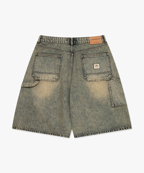 BRUSH WASHED DENIM CARPENTER SHORTS sand