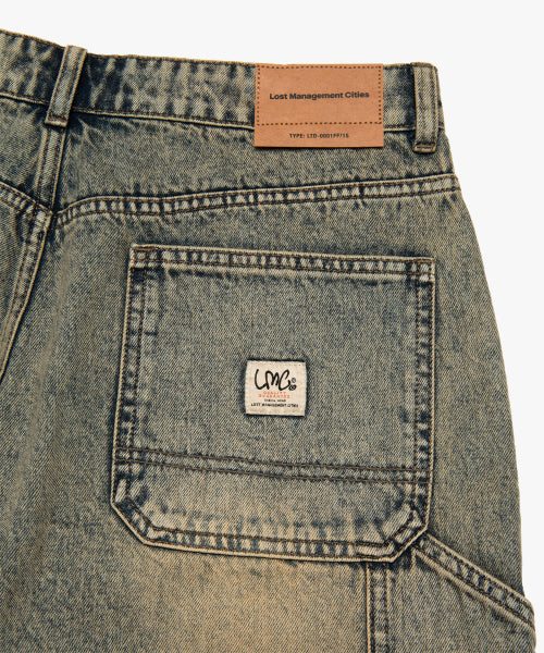 BRUSH WASHED DENIM CARPENTER SHORTS sand