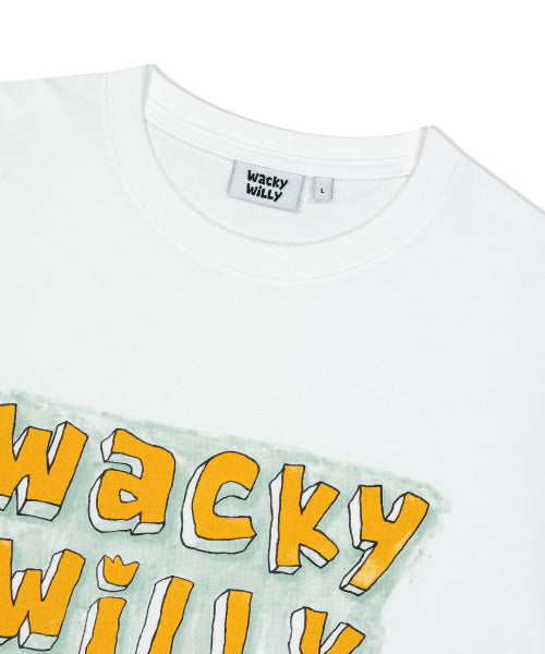 white short-sleeved T-shirt with lettering