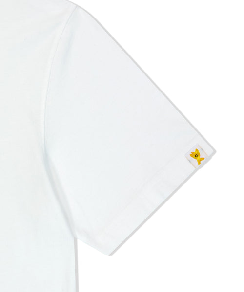 white short-sleeved T-shirt with lettering