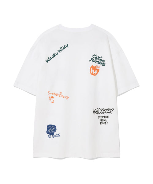 Multi-graphics short-sleeved T-shirt white
