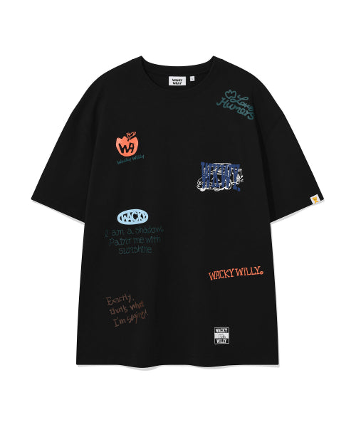 Multi-graphics short-sleeved T-shirt black