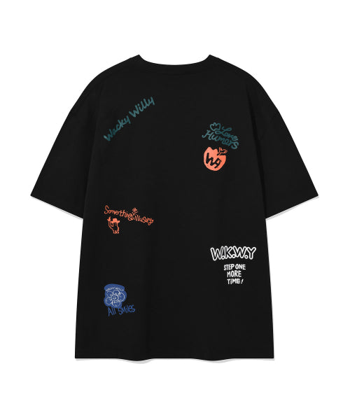 Multi-graphics short-sleeved T-shirt black