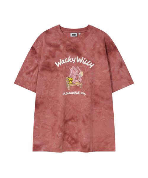 Khaki graphic printing short-sleeved T-shirt pink