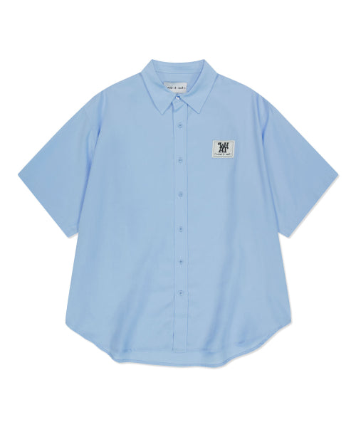 linen blended short-sleeved shirt sky blue