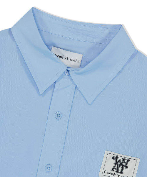 linen blended short-sleeved shirt sky blue