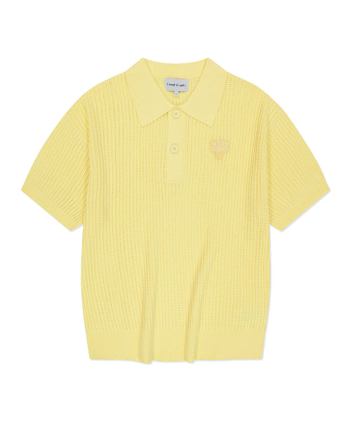 Typo Wappen Collar Short-Sleeved Net Knitwear Yellow