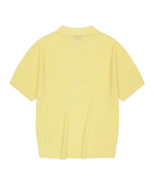 Typo Wappen Collar Short-Sleeved Net Knitwear Yellow
