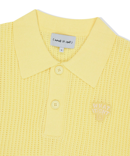 Typo Wappen Collar Short-Sleeved Net Knitwear Yellow
